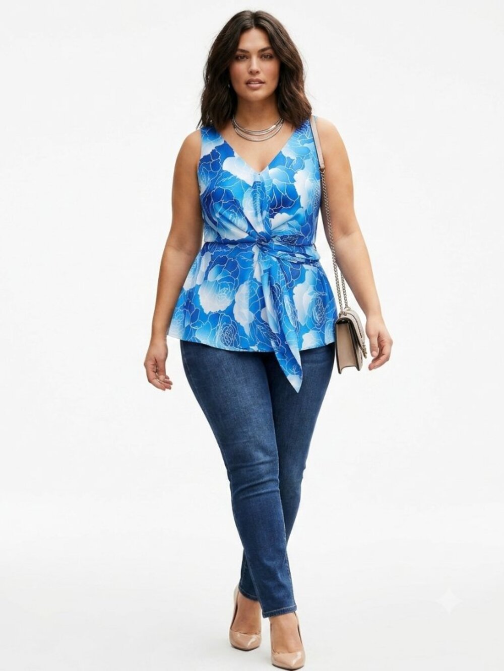 City Chic Serena Print Top  Blue White NWT Plus Size L / 20